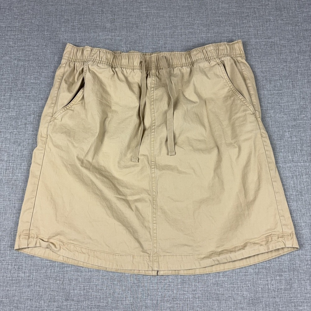 L.L. Bean Skirt Womens 14 Beige A-Line Knee Length Elastic Waist Pockets